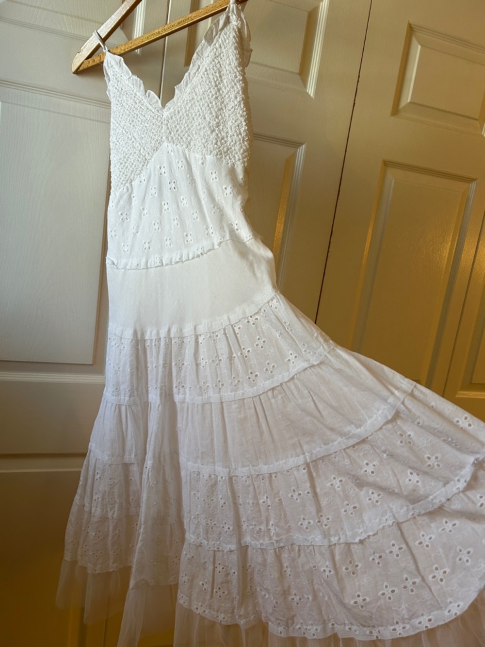 Cotton White Eyelet Tiered Midi sundress with soft Tulle Hem detail -XL